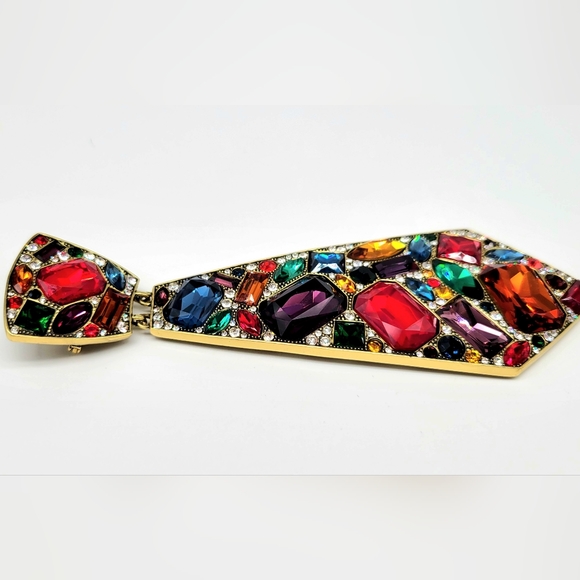 Heidi Daus Multicolor Swarovski Crystal Encrusted Tie Shaped Brooch Enhancer - Picture 4 of 13